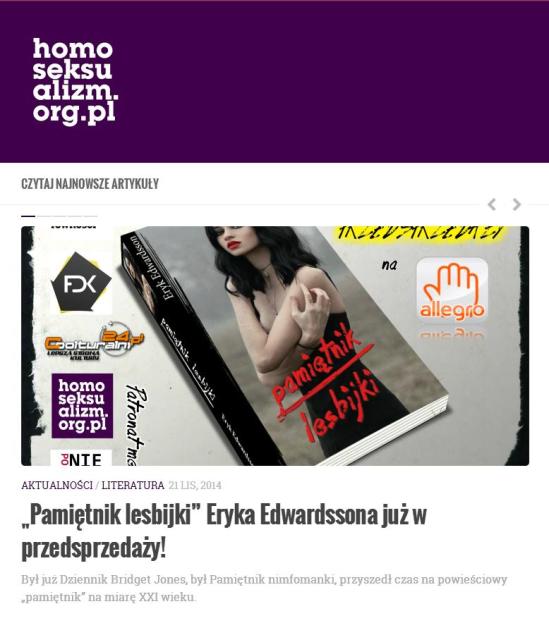 homoseksualizm.org.pl - Zapowiedź Pamiętnika lesbijki Eryka Edwardssona