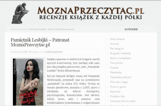 Moznaprzeczytac.pl - PATRONAT nad Pamiętnikiem Lesbijki E. Edwardssona